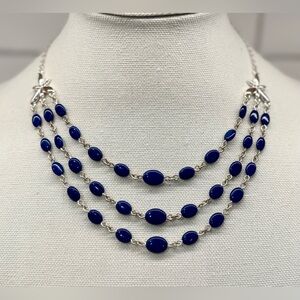 🔵 Vintage Avon Blue Beads & Silver Tone Layered Necklace w/ Star Accents ⭐️